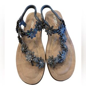 Annie Comfort Joey Women's Size 10 Blue Floral Sandals